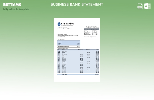 модерен стил Извештај за деловна сметка во Кина за градежна банка Шаблон Word и 